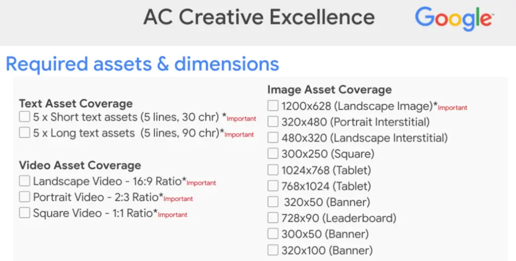 اسکرین شات بخش creative assets در تبلیغات اپلیکیشن در پنل گوگل ادز